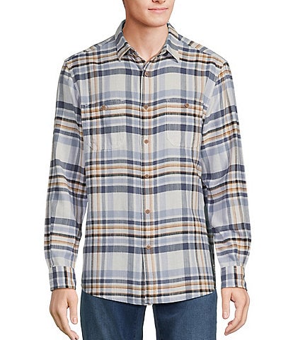 Rowm Long Sleeve Medium Plaid Slub Button Front Woven Shirt