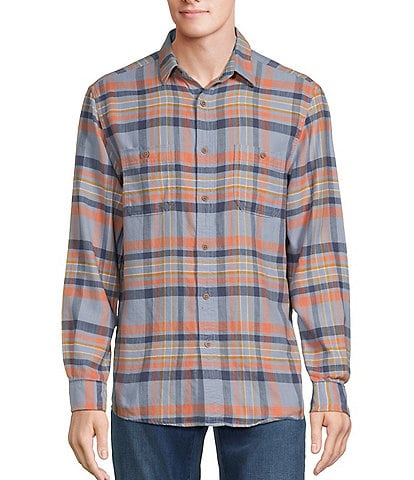 Rowm Long Sleeve Medium Plaid Slub Button Front Woven Shirt