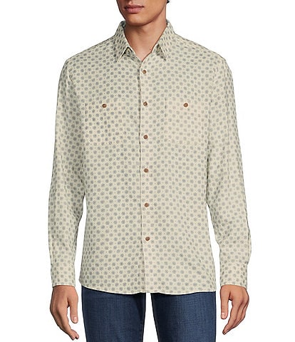 Rowm Long Sleeve Slub Medallion Print Shirt