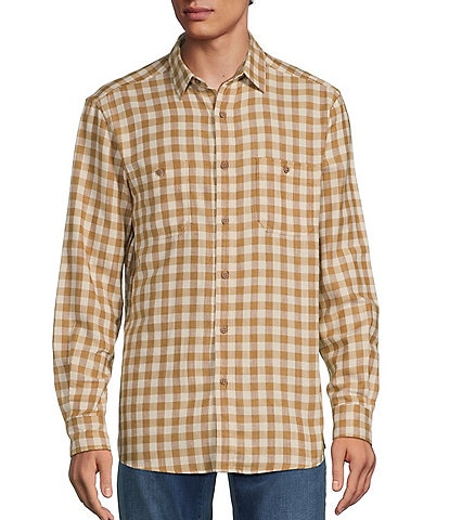 Rowm Long Sleeve Small Check Slub Button Front Woven Shirt