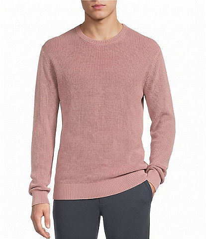 Rowm Long Sleeve solid Garment Dyed Waffle Crew Neck Sweater