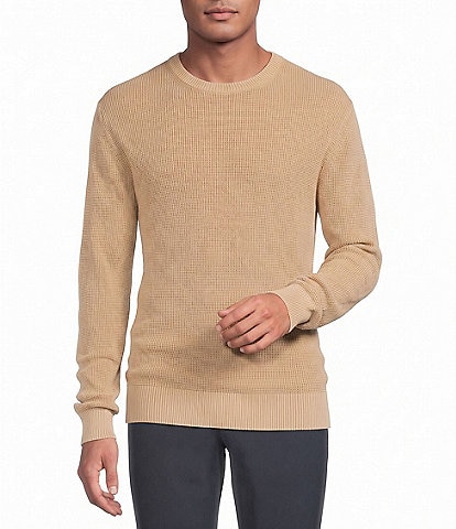 Rowm Long Sleeve solid Garment Dyed Waffle Crew Neck Sweater