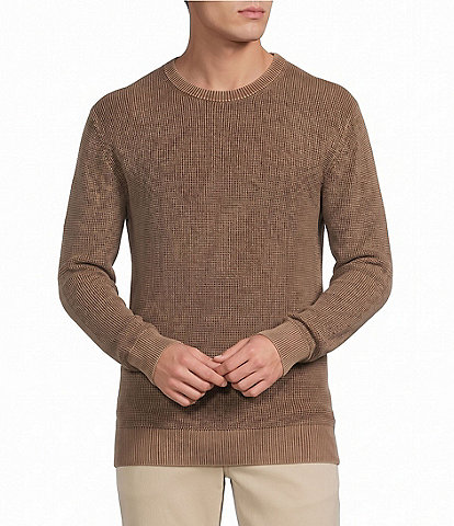 Rowm Long Sleeve solid Garment Dyed Waffle Crew Neck Sweater
