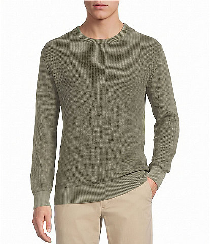 Rowm Long Sleeve solid Garment Dyed Waffle Crew Neck Sweater