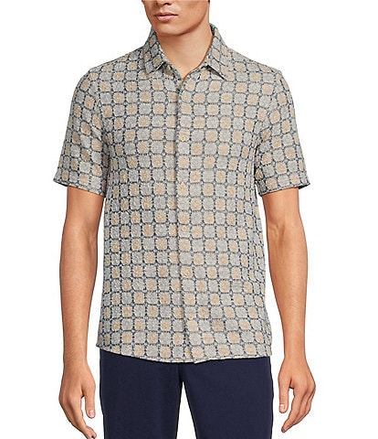 Rowm On The Range Short Sleeve Textured Geometric Pattern Coatfront Shirt