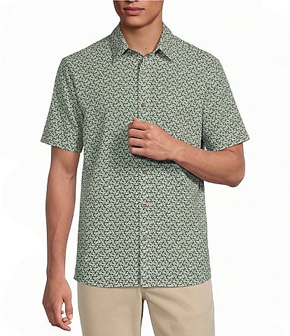 Rowm Performance Rec + Relax Short Sleeve Flower Print Textured Shirt