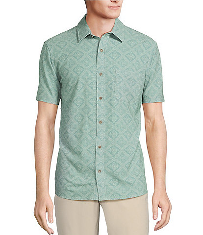 Rowm Performance Rec + Relax Short Sleeve Medallion Print Textured Shirt
