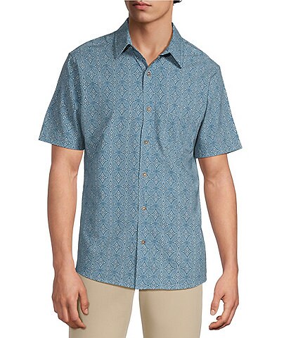 Rowm Performance Rec + Relax Short Sleeve Medallion Print Textured Shirt