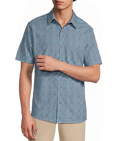 Rowm Performance Rec + Relax Short Sleeve Medallion Print Textured Shirt