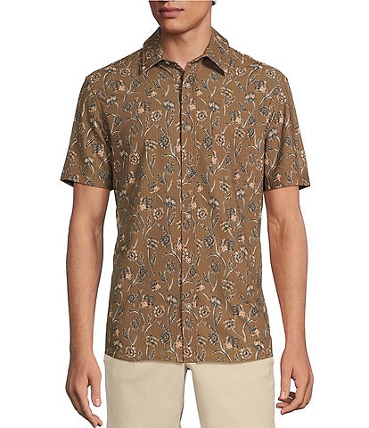 Rowm Performance Rec + Relax Short Sleeve Thistle Print Seersucker Shirt