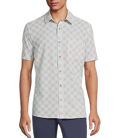 Rowm Performance Rec + Relax Short Sleeve Tile Print Textured Shirt