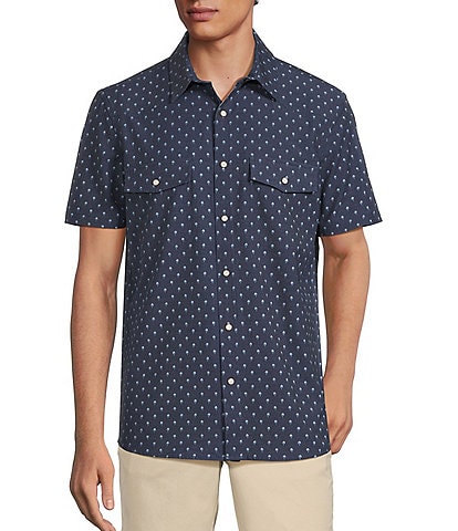 Rowm Performance Rec + Relax Short Sleeve Western Geo FloralPrint Textured Shirt