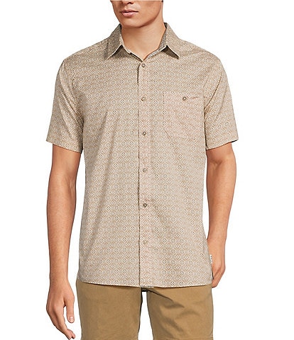 Rowm Short Sleeve Large Embroidered Diamond Print Shirt