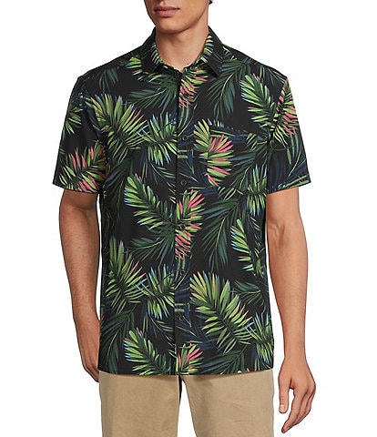 Rowm Short Sleeve Mesh Tropical Palm Print Shirt