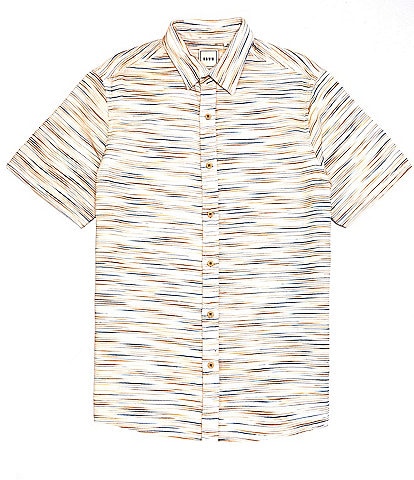 Rowm Short Sleeve Point Collar Space Dyed Horizontal Stripe Shirt