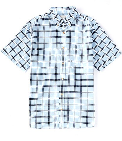 Rowm Short Sleeve Slub Cotton Check Button-Front Shirt