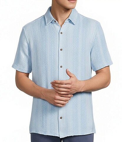 Rowm Short Sleeve Solid Herringbone Button Front Shirt