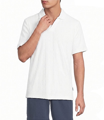 Rowm Short Sleeve Solid Terry Johnny Collar Shirt