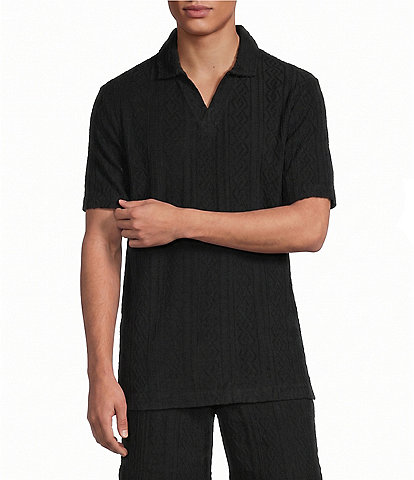 Rowm Short Sleeve Solid Terry Johnny Collar Shirt