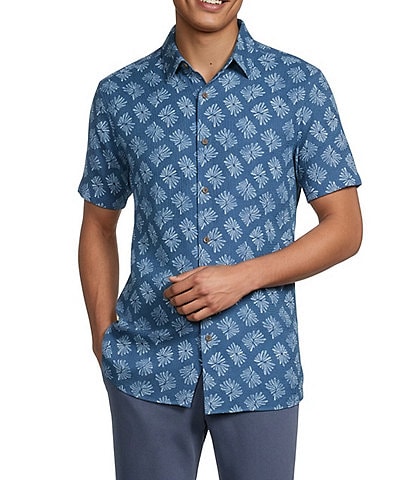 Rowm Short Sleeve Textured Floral Print Shirt