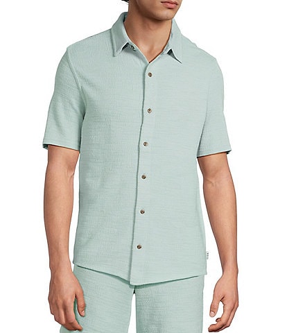 Rowm Short Sleeve Textured Solid Button Front Shirt