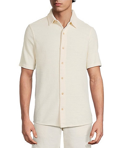 Rowm Short Sleeve Textured Solid Button Front Shirt