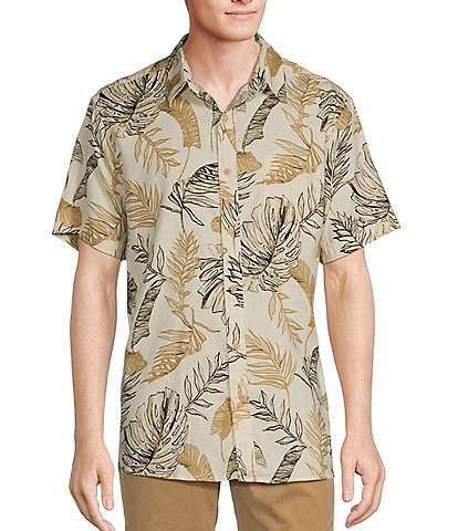 Rowm's Outsider's Oasis Short Sleeve Textured Palm Print Shirt
