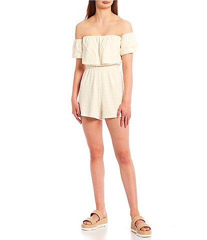 Roxy Another Day Off The Shoulder Checkered Romper