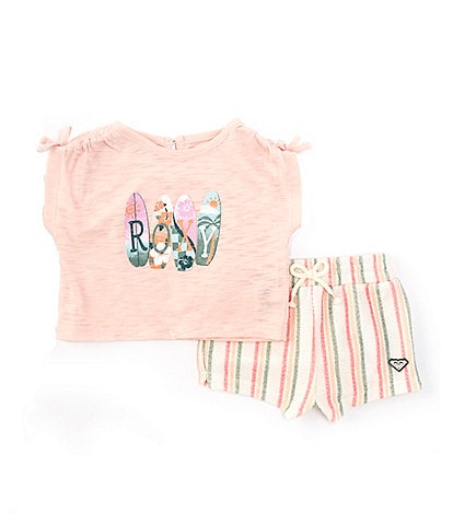 Roxy Baby Girls 12-24 Months Cap-Sleeve Roxy Graphic Slub-Jersey Tee & Yarn-Dyed-Striped Loop Terrycloth Shorts Set
