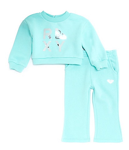 Roxy Baby Girls 12-24 Months Long Sleeve Logo-Detailed Fleece Sweatshirt & Matching Jogger Pant Set