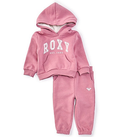 Roxy Baby Girls 12-24 Months Long Sleeve Logo Fleece Hoodie & Matching Fleece Jogger Pant Set