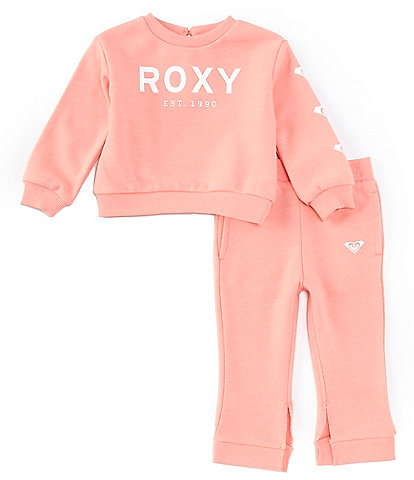 Roxy Baby Girls 12-24 Months Long Sleeve Logo Fleece Sweatshirt & Coordinating Solid Jogger Pant Set