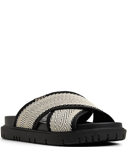 Roxy Capri Raffia Cross Band Slide Sandals