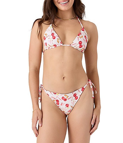 Roxy Cherry On Top Reversible Tall Triangle Swim Top & Reversible Tie Side Hipster Swim Bottom