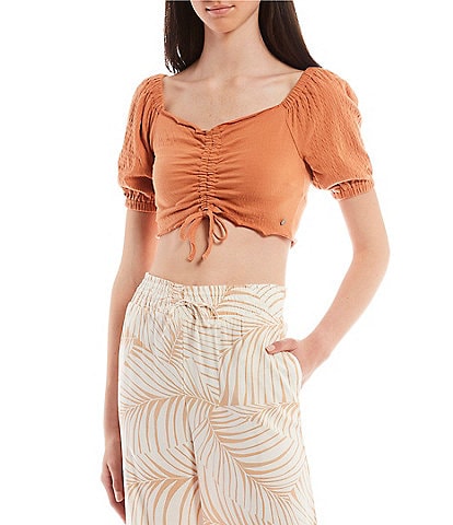 Roxy Flirty Walk Cinched Front Cropped Top
