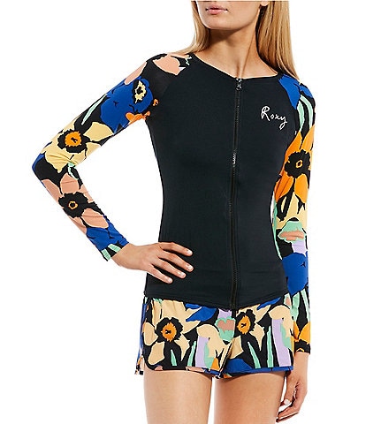 Roxy Floral Print Long Sleeve Zip Front Rashguard Swim Cover-Up & Endless Summer Floral Print Boardshort