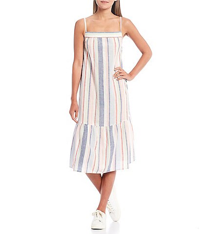 Roxy Glorious Sunshine Stripe Beach Linen Midi Dress