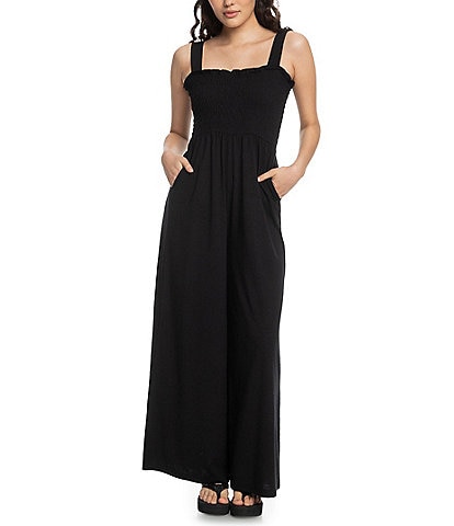 Roxy Just Passing By Smocked Wide Leg Jumpsuit