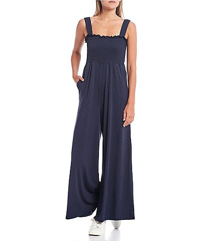 Roxy Just Passing By Smocked Woven Wide Leg Jumpsuit