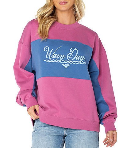 Roxy Lineup Long Sleeve Color Blocked Crew Neck Oversized Pullover
