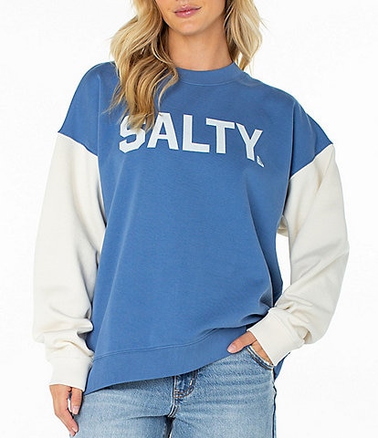 Roxy Long Sleeve Lineup Crew Neck Color Blocked Pullover