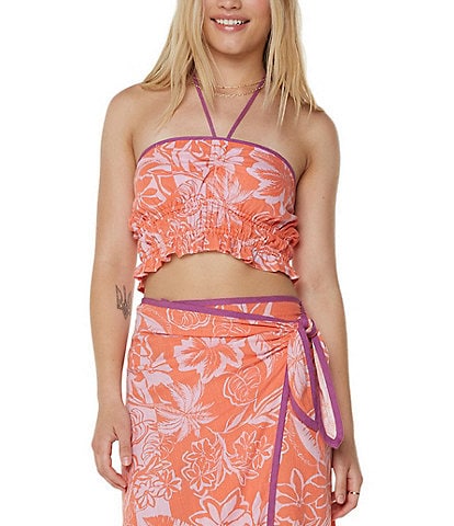Roxy Marcella Halter-Neck Tropical Floral Print Cropped Tank Top