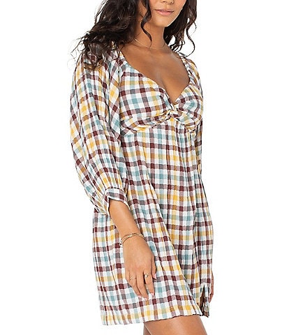 Roxy Moonlight Shores Long Sleeve Plaid Mini Dress