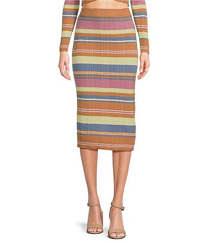 Roxy Playa Morning High Rise Coordinating Striped Midi Skirt