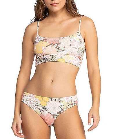 Roxy Playa Paradise Floral to Stripe Printed Reversible Square Neck Crop Tank Swim Top & Reversible Hipster Swim Bottom