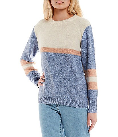 Roxy Real Groove Crew Neck Long-Sleeve Color Block/Striped Sweater