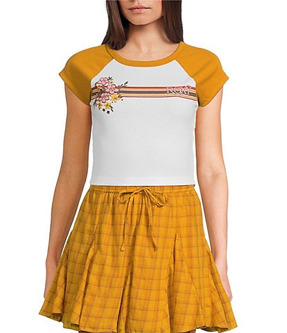 Roxy Retro Heritage Stripe Raglan Sleeve Color Blocked Cropped Baby T-Shirt