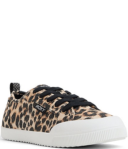 Roxy Shorebreak Leopard Print Fabric Lace Up Sneakers