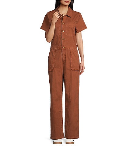 Roxy Short Sleeve Servo Stretch Canvas Utility Jumpsuit