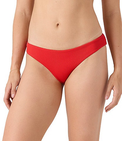 Roxy Solid Rib Texture Low Rise Hipster Swim Bottom